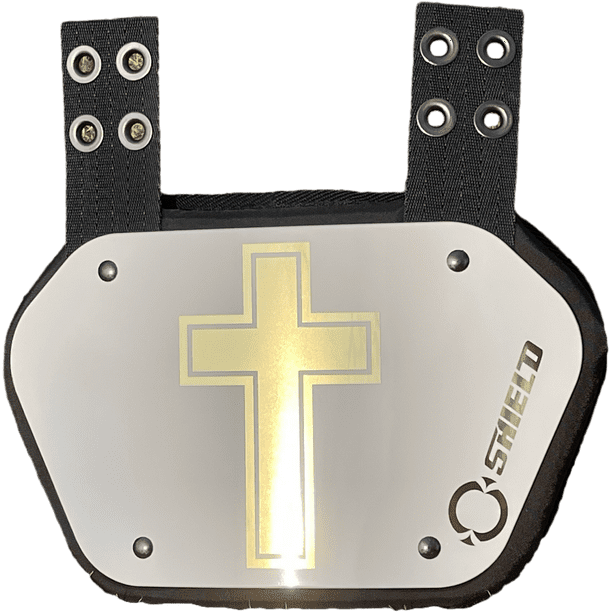O Shield Golden Cross White Chrome Football Back Plate, Youth Fit