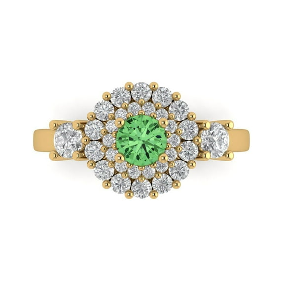 Halo Engagement Ring for Women - 1.4ct Simulated Green Diamond in 18K Yellow Gold Promise Ring