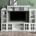 thumbnail image 2 of Modern Tv Stand With White Finish, Tempered Glass Door For 70" Tvs, Console Table And Ample Storage Facilities Cabinet Bridge Door, White, For Tvs Up To 70", Multifunctional Entertainment Rich, 2 of 6