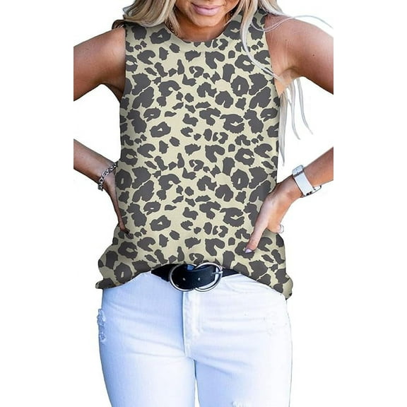 MINT PLUS PINK Women's Summer Cute Leopard Print Sleeveless Cami Tank Tops -Beige Grey- 3 XL