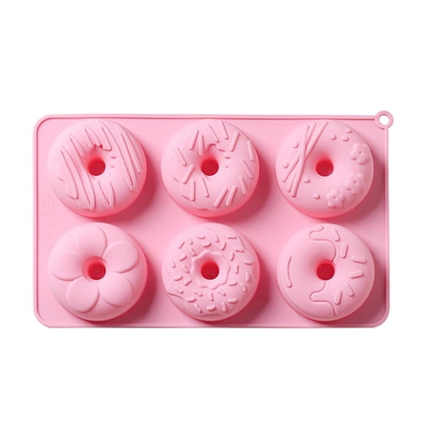 Toystoory Molde de silicona para rosquillas de 6 cavidades, molde para hornear fácil de usar, bandeja antiadherente reutilizable para rosquillas, para el Herramientas y accesorios para hornear Rosado Toystoory HA027997-01