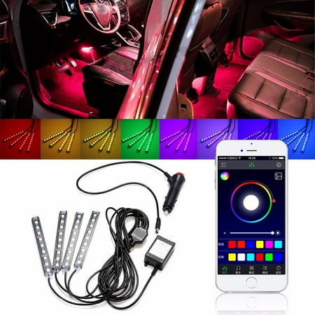 4in1 36 Led Car Interior Light Color Changing Rgb Car Atmosphere Light Decorative Floor Strip Lamp Light Car Charger App Controlled