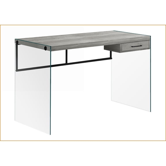 Desks, 48" L Home Office Computer Desk with Storage Drawers, Modern Contemporary Style, Clear Tempered Glass | Grey Laminate
