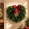 thumbnail image 4 of WWC Christmas Wreath, Artificial Pine Cedar Heart-Shaped Holiday Wreath with Bow, Rustic Christmas Decorations Winter Wreath for Front Door Mantel, 4 of 8