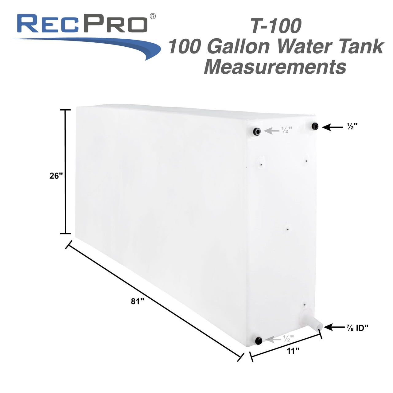 RecPro RV Fresh Water Tank 100 Gallon for Drinking and Potable Water | Fresh and Gray Water Plastic Storage | Made in America