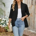 thumbnail image 5 of Open Front 3/4 Sleeve Solid Cardigan Jacket, Casual Soft Drape Ruffles Cardigan, Black XL, Size S-XXL, 5 of 9
