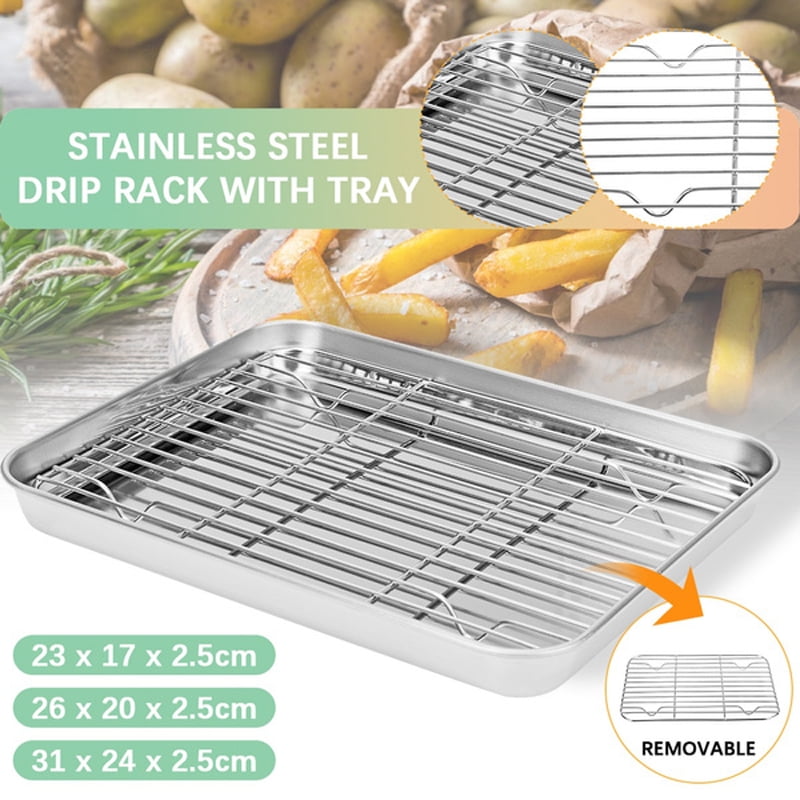 Baking Pan With Rack Stainless Steel Baking Pan Tray Cookie Plate With  Cooling Rack Drain Oil Rack-i-i