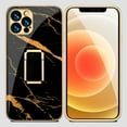 thumbnail image 2 of iPhone 13 Pro Max Case,Dteck Luxury Plating Rubber Tempered Glass Back Slim Pattern Case Lightweight Cover for iPhone 13 Pro Max 6.7-inch,Black/Gold, 2 of 5