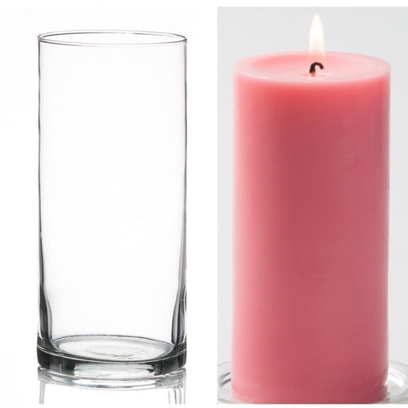 Richland Pillar Candle 6" Pink & Eastland Cylinder Holder 7.5" Set of 12