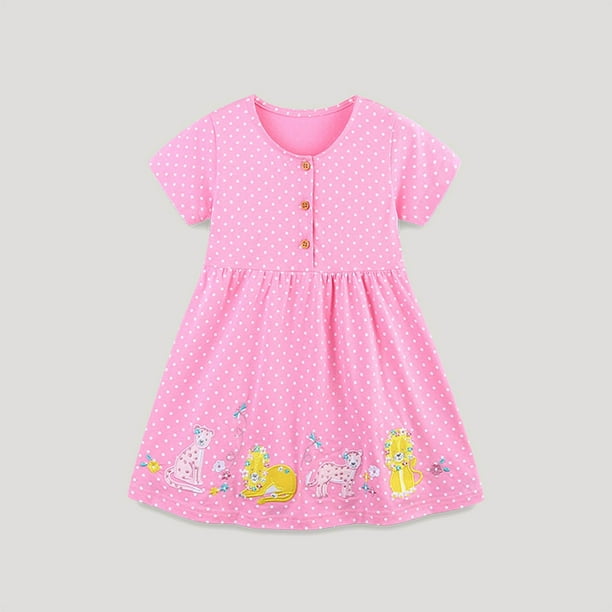 Penkiiy Chicas pequeñas Casual Cotton Dress Cartoon aplica vestidos de verano de manga corta