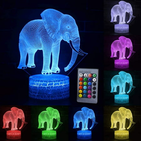 

16 Color Changing Night Lamp 3D Atmosphere Bulbing Light 3D Visual Illusion LED Lamp for Kids Toy Christmas Birthday Gifts (Elephant2)