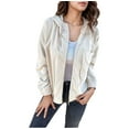 thumbnail image 6 of Women's Corduroy Drawstring Hooded Pocket Zip Up Jacket Loose Shacket Coat, 6 of 8