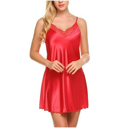 Tumotour Silk Sling Nightgowns For Women Mini Dress Pajamas Loungewear Sleeveless Nightgown Solid Color Sleepwear Chemise Lingerie Dress Tank Sleepwear Nightshirt