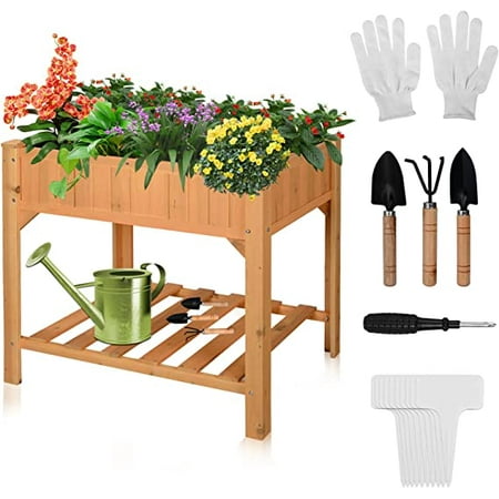 Wooden Raised Garden Bed With 8 Grids, Drainage Holes & Shelf And  Accessories, Outdoor Elevated Plant Container Box | Walmart Canada