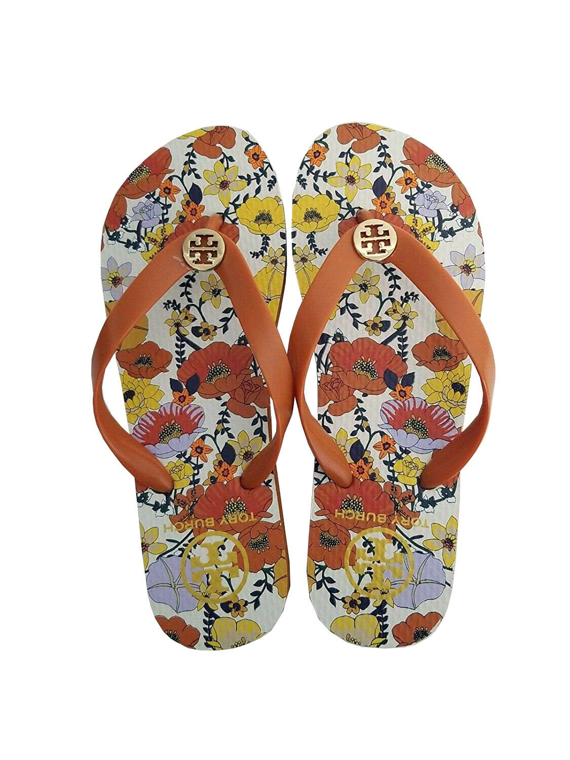 New Tory Burch Women's Flip Flops in Canyon Orange - Blossom Ditsy, Size 7,  8663-7 