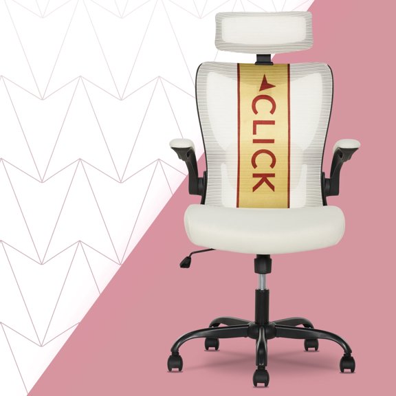 Click365 Ergonomic High Back Mesh Office Chair with Adjustable Headrest and Flip-Up Arms, Beige