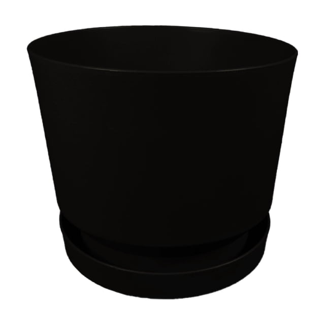 Maceta 30cm Moderna Minimalista Interior Exterior con Plato negro Elly Decor MCA01WH-30CMCPLT