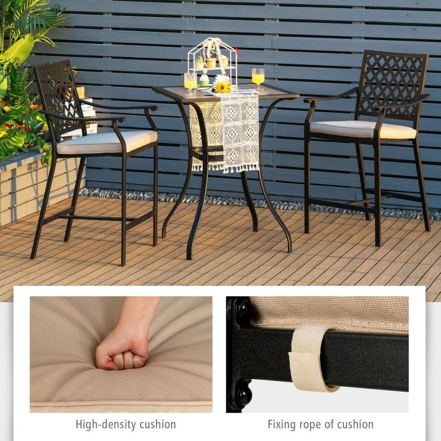 Aimee Lii 3 Pieces Patio Bar Set with 2 Bar Stools and 1 Square Table, Outdoor Patio Furniture