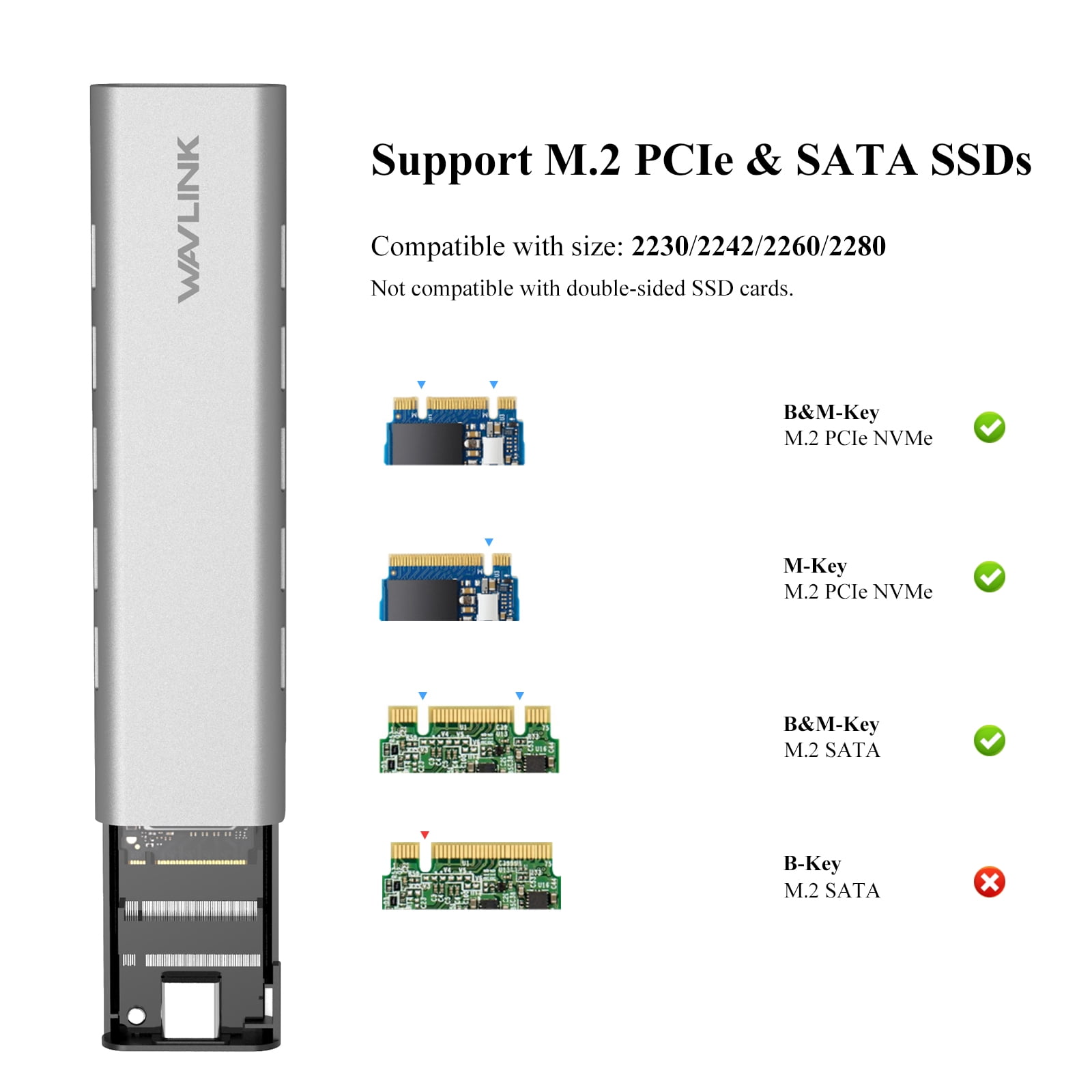 8TB SSD Enclosure, 10Gbps USB to NVMe PCI-E & SATA SSD Case, with UASP Trim for M-Key/B+M Key SSD