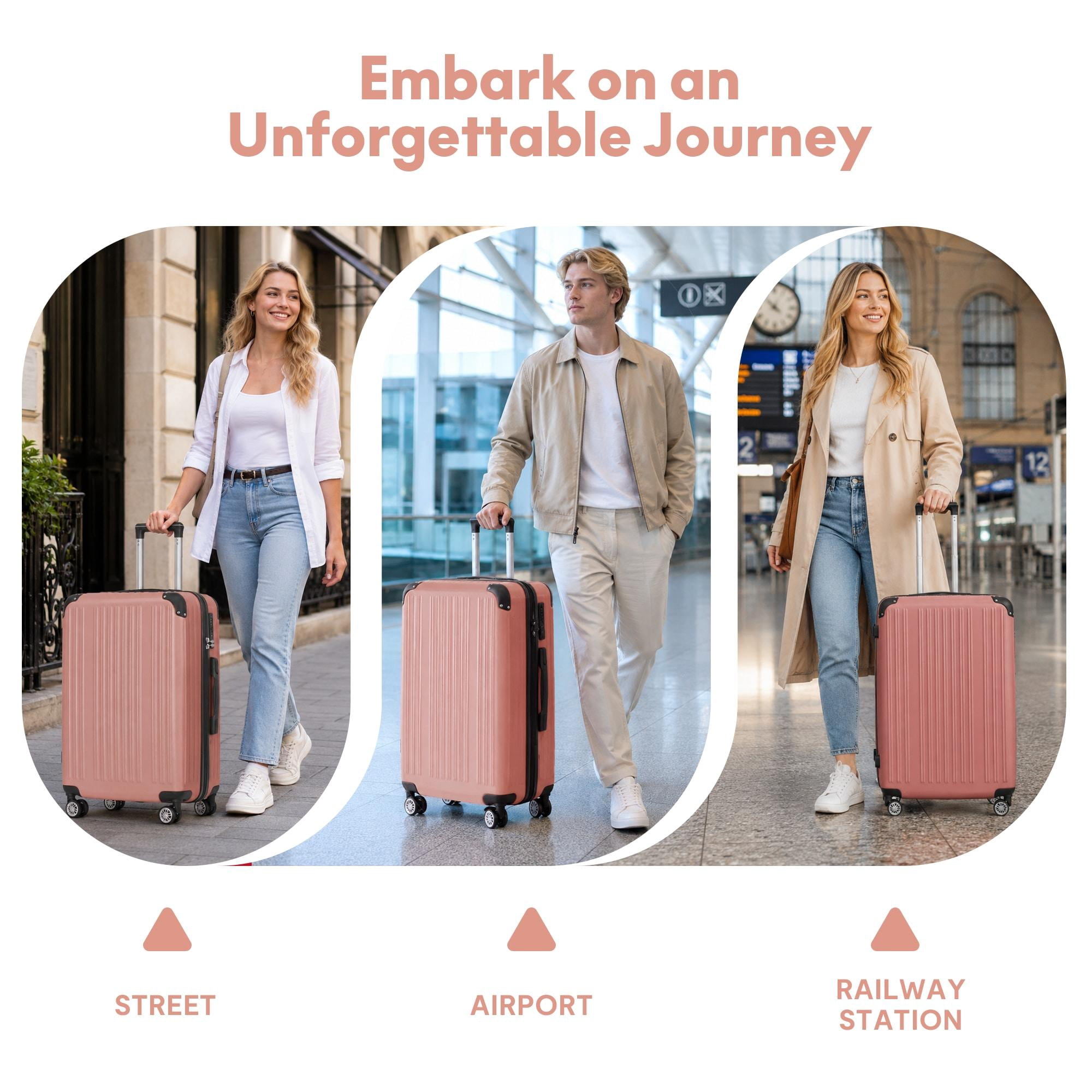 3-Piece ABS Hardshell Luggage Set, Lightweight Scratch-Resistant Suitcases with Silent Spinner Wheels & TSA Lock, Dusty Rose Pink