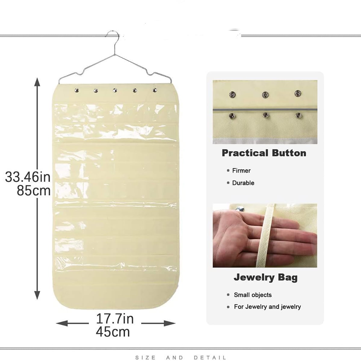 Kepooman Dual-sided Hanging Jewelry Organizer with 40 Pockets & 20 Hook & Loops Necklace Holder & Hanger, Beige Kepooman Dual-sided Hanging Jewelry Organizer with 40 Pockets & 20 Hook & Loops Necklace Holder & Hanger, Beige