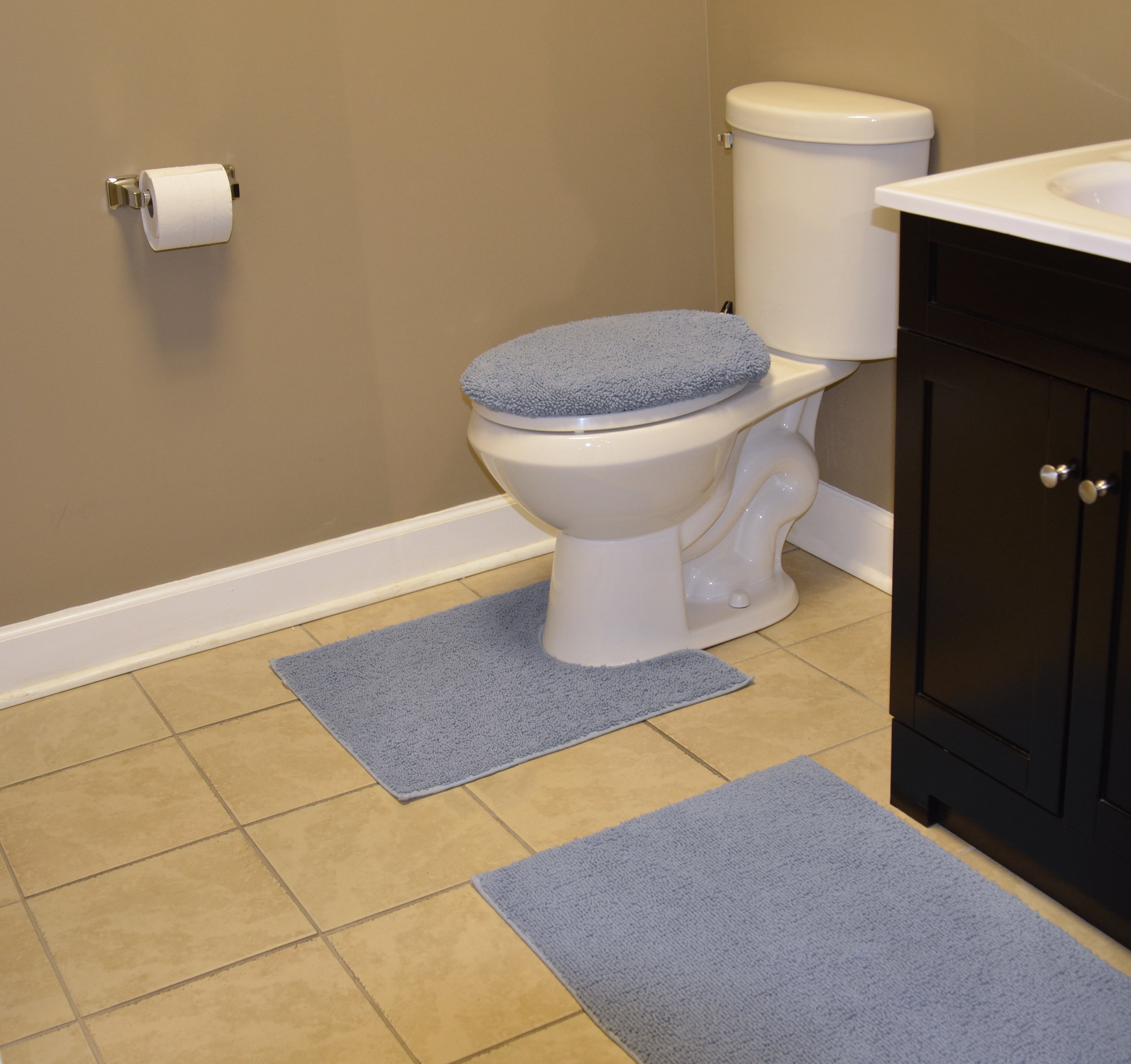 Garland Rug Classic Cotton Washable Bath Rug Set, 3 Piece Set (21"x34" Bath Rug, Contour Rug, & Toilet Lid) Sky Blue