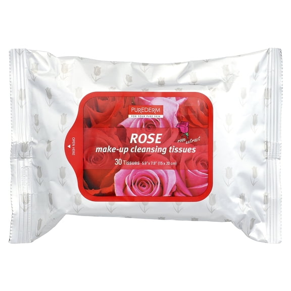 Purederm Make-Up Cleansing Tissues, Rose, 30 Tissues