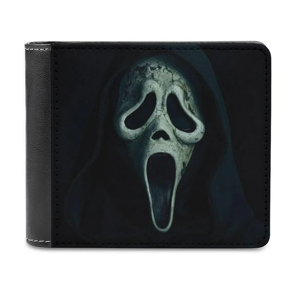 Scream Ghostface Leather Wallet for Men Women Two Fold Purse Slim Cash Card Holder Bag