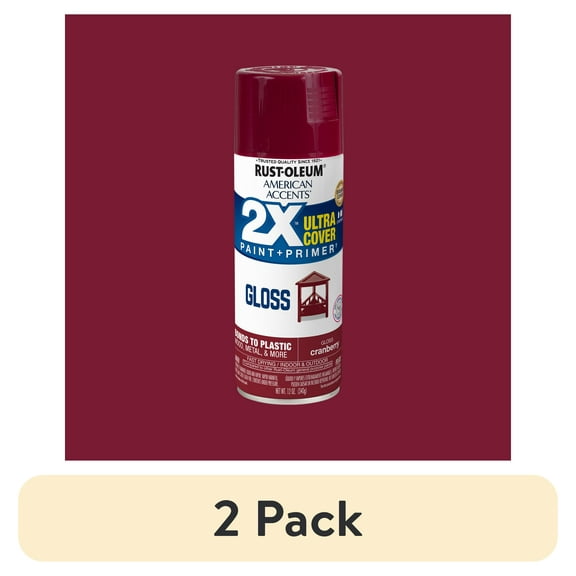 (2 pack) Cranberry, Rust-Oleum American Accents 2X Ultra Cover Gloss Spray Paint-327893, 12 oz