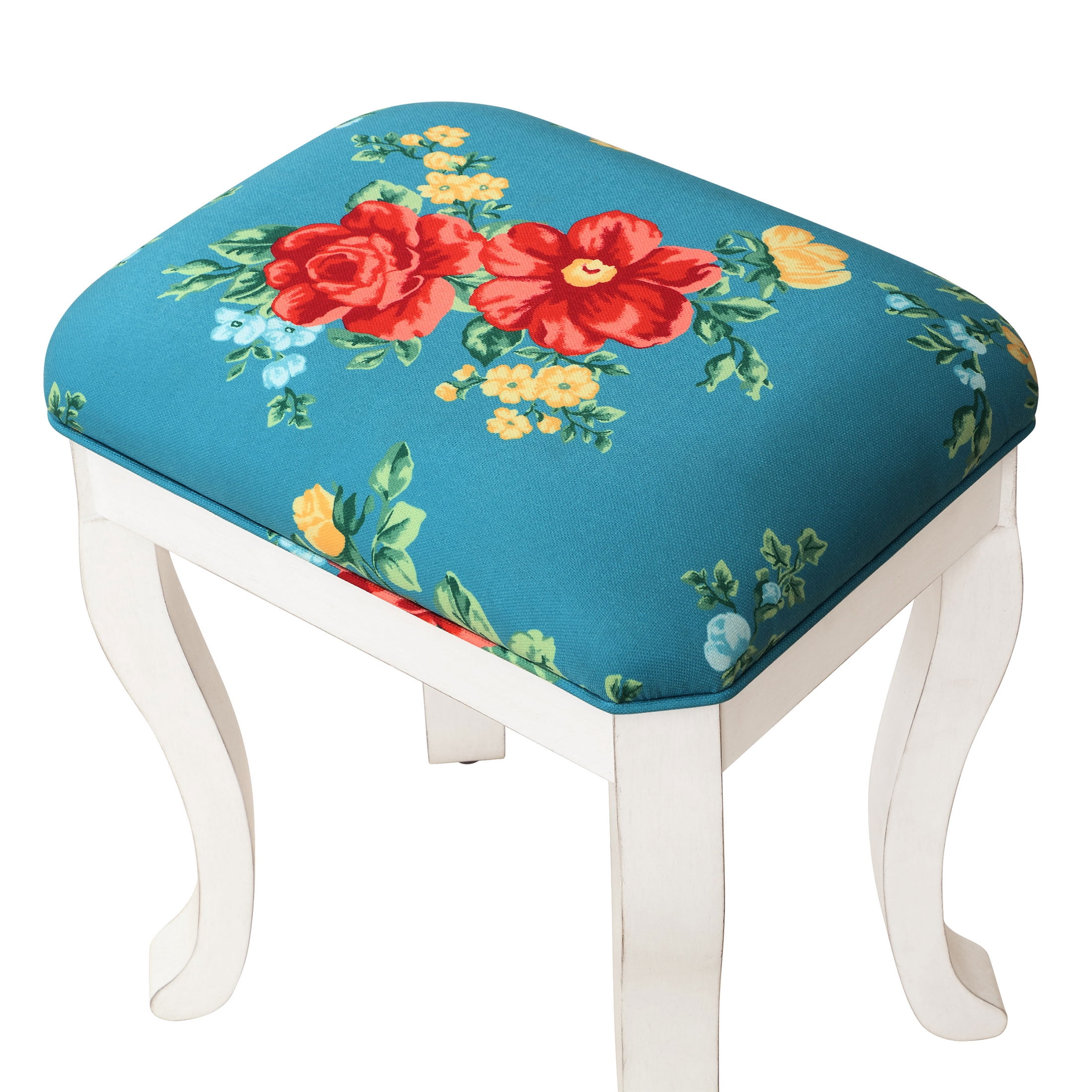 The Pioneer Woman Vanity Set and Stool with Tri-Fold Mirror and Made With Solid Wood Frame, White