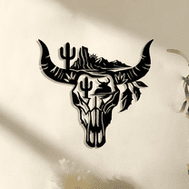 Bull Skull & Cactus Metal Wall Art, Rustic Iron Sign, Home & Outdoor Decor