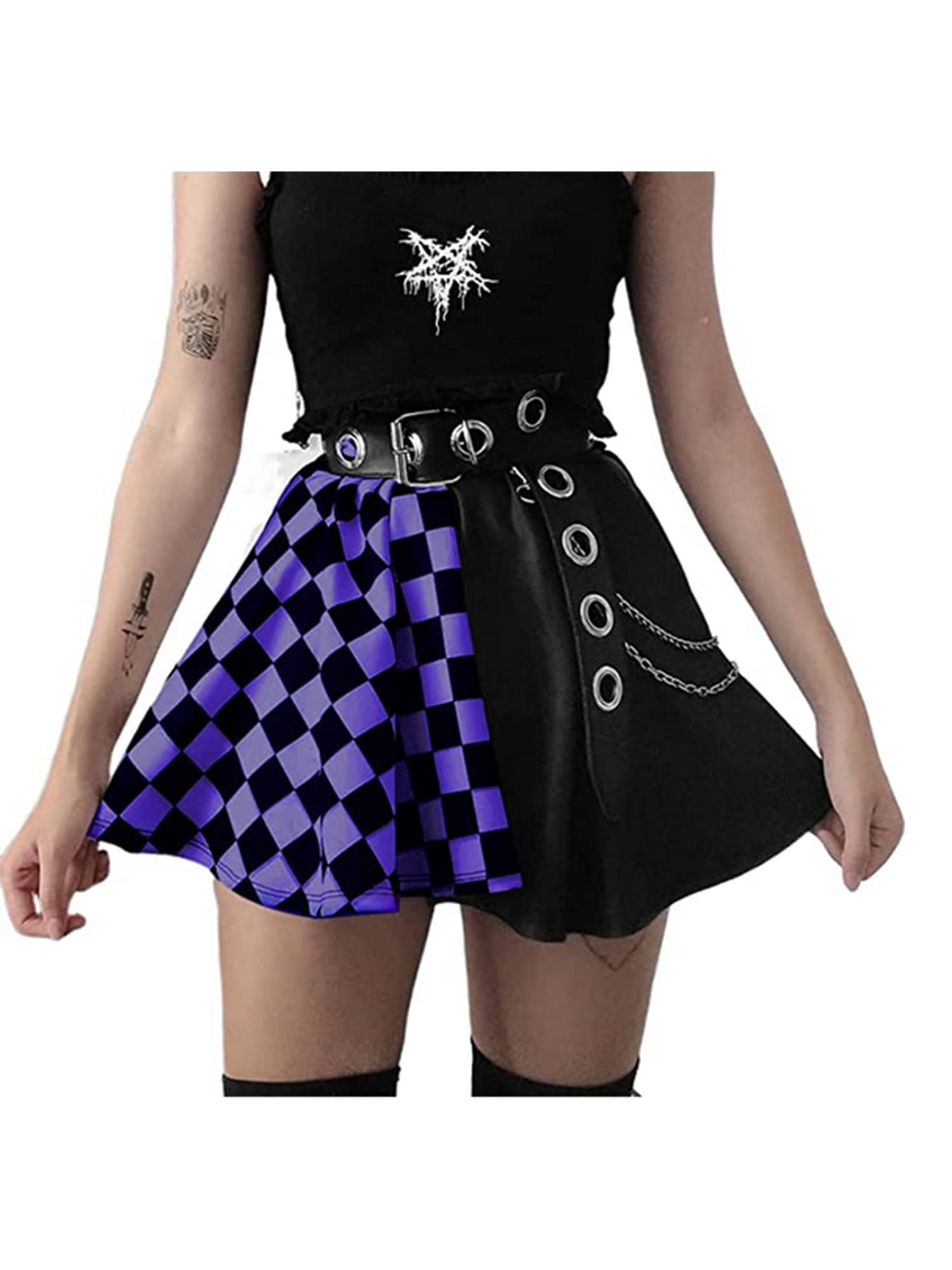 Diconna Y2K Gothic Color Block Mini Skirts Women Streetwear E-girl High ...