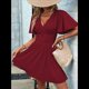 thumbnail image 4 of Vestido Mini de Verano con Escote en V y Mangas con Volantes, Corte A, Cintura Alta Elástica, Holgado y con Vuelo. Vino Tinto XL, 4 of 9