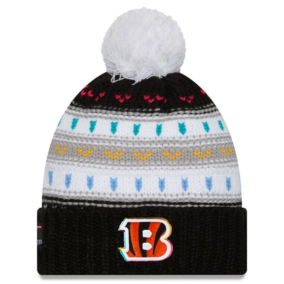 Women's New Era Black Cincinnati Bengals 2025 NFL Crucial Catch Cuffed Knit Hat with Pom