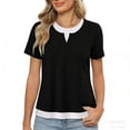 thumbnail image 2 of Lmueinov Womens Tops with Crew Neck Fake Two Piece Short Sleeve Crew Neck Casual Layered Look Blouse Soft Stretchy Fabric for Everyday Outfits and Casual Occasions, 2 of 5