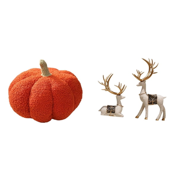 Almohadas de calabaza de Halloween,Almohadas de calabaza de Halloween Decoración del hogar Suave,Cojines de calabaza para Halloween,peluches,sofá,Estatua de ciervo alce,Figuras de alce y