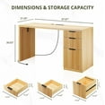 thumbnail image 4 of SELOOYE 58" Modern Executive Desk with Storage, Home Office Desk with Drawer & Cabinet, Wooden Fluted Desk for Study, Living Room, Bedroom, Natural Oak, 4 of 9