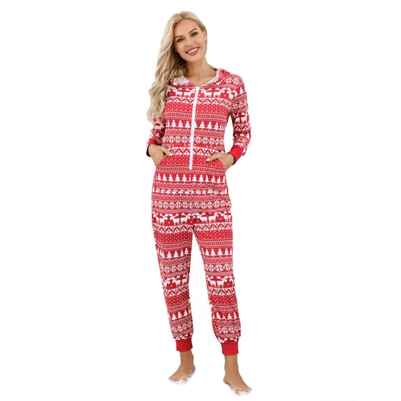 Women's Christmas Family Pajamas,Cute Christmas Print Pajamas, Hooded Holiday Sleepwear