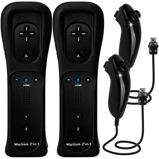 Mando a distancia y Nunchuk para Wii, mando a distancia Plus para Wii con Motion Plus y Nunchuck, mando a distancia Joystick para Wii Control remoto de juegos con funda de silicona negro BANYUO Electrónica