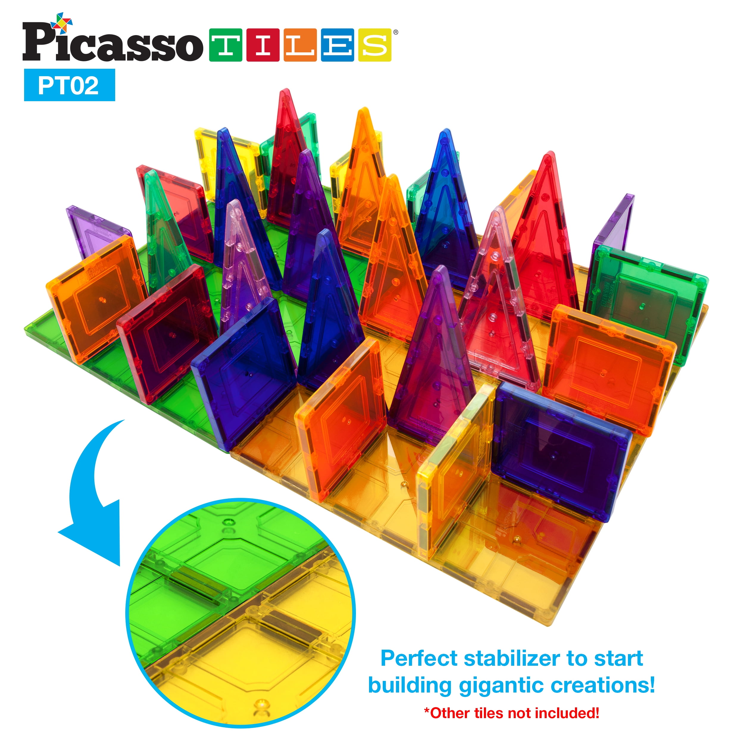 PicassoTiles Magnetic Tiles 2PCS X-Large Set, STEM Building Blocks for Kids, Educational Magnet Toys, Creative Learning Construction Playset