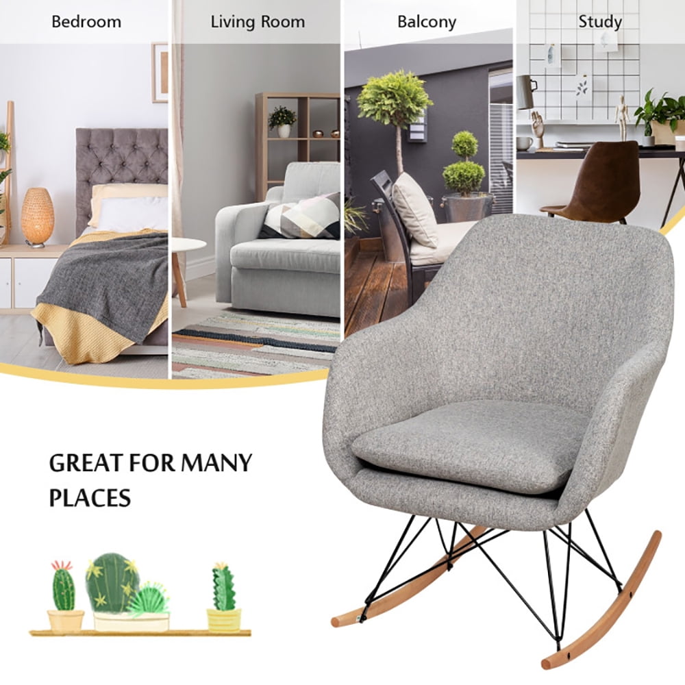 Finihen Rocking Arm Chair, Upholstered Rocking Arm Chair with Solid Steel Wood Leg, for Living Room, Bedroom, Gray Finihen Rocking Arm Chair, Upholstered Rocking Arm Chair with Solid Steel Wood Leg, for Living Room, Bedroom, Gray