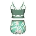 thumbnail image 4 of Raenseen Kids Girls 3-Piece Rash Guard Swimsuit Bathing Suit Bikini Set and Tropical Print Cover Up Beach Shorts Green 140, 4 of 7
