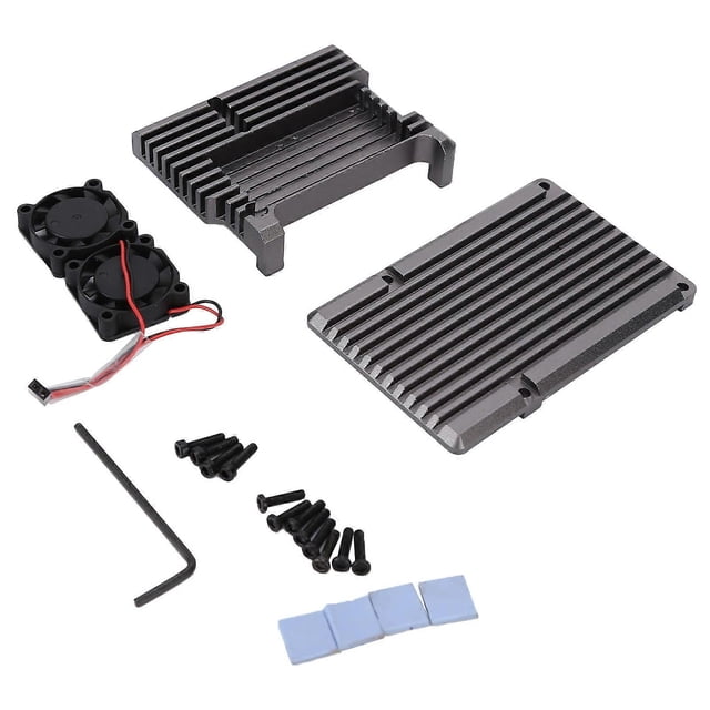 Aluminum Alloy Cooling Case Heat Dissipation Enclosure with Fan for Raspberry Pi 4 B ModelGrey