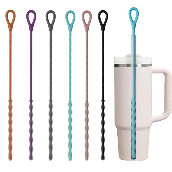 6pcs Silicone Straw Brush Cleaner Set with Long Flexible Handle for Cups, Baby Bottles, Reusable Water Tumblers - Soft Bristles for Deeps Cleaning Narrow & Wide Straws (6 Colors, 6mm)