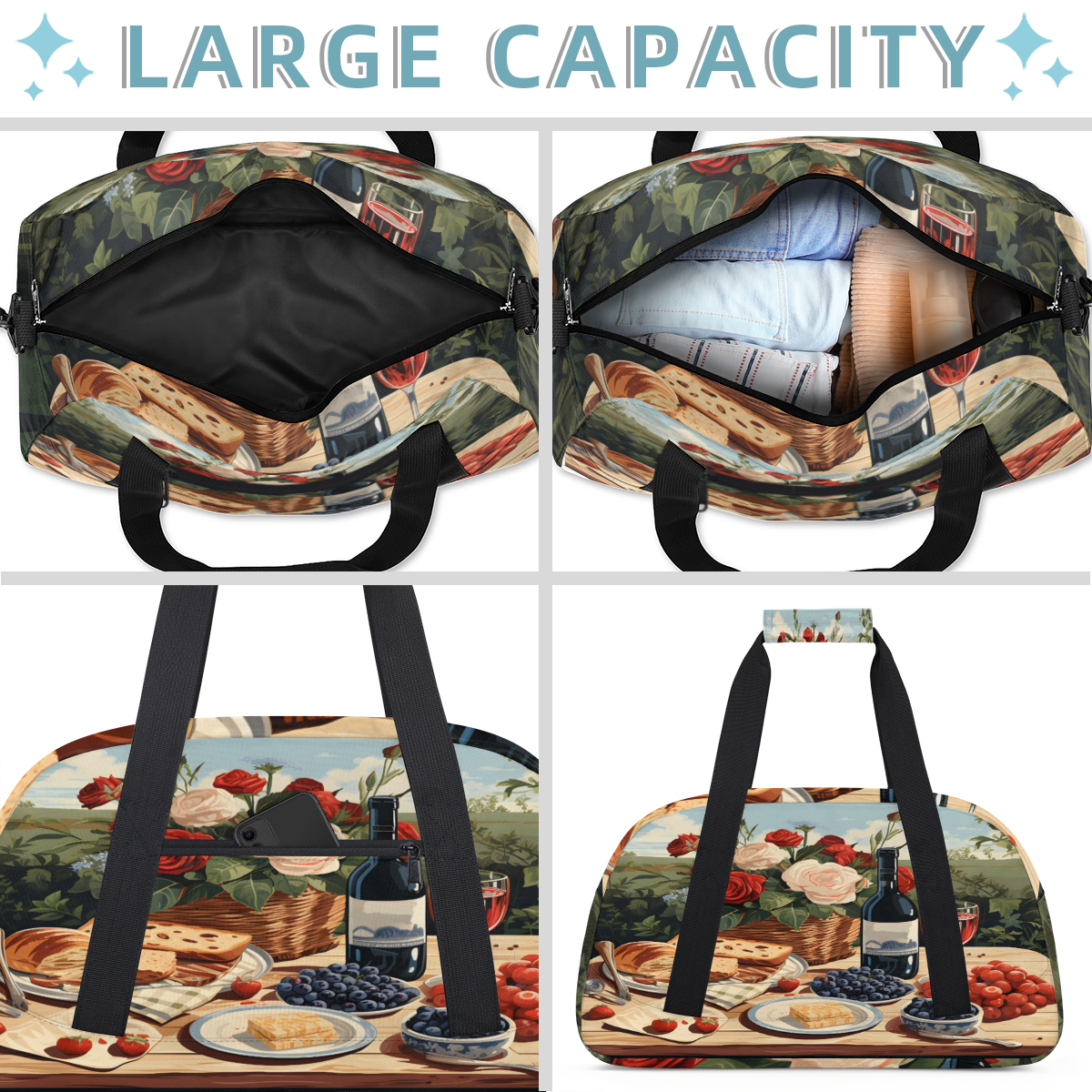 Herdesigns Party Theme Sports Duffle Bag for Women & Men, Picnic Theme Gym Bag Dance Bag Overnight Bag Carry On Weekender Travel Bag