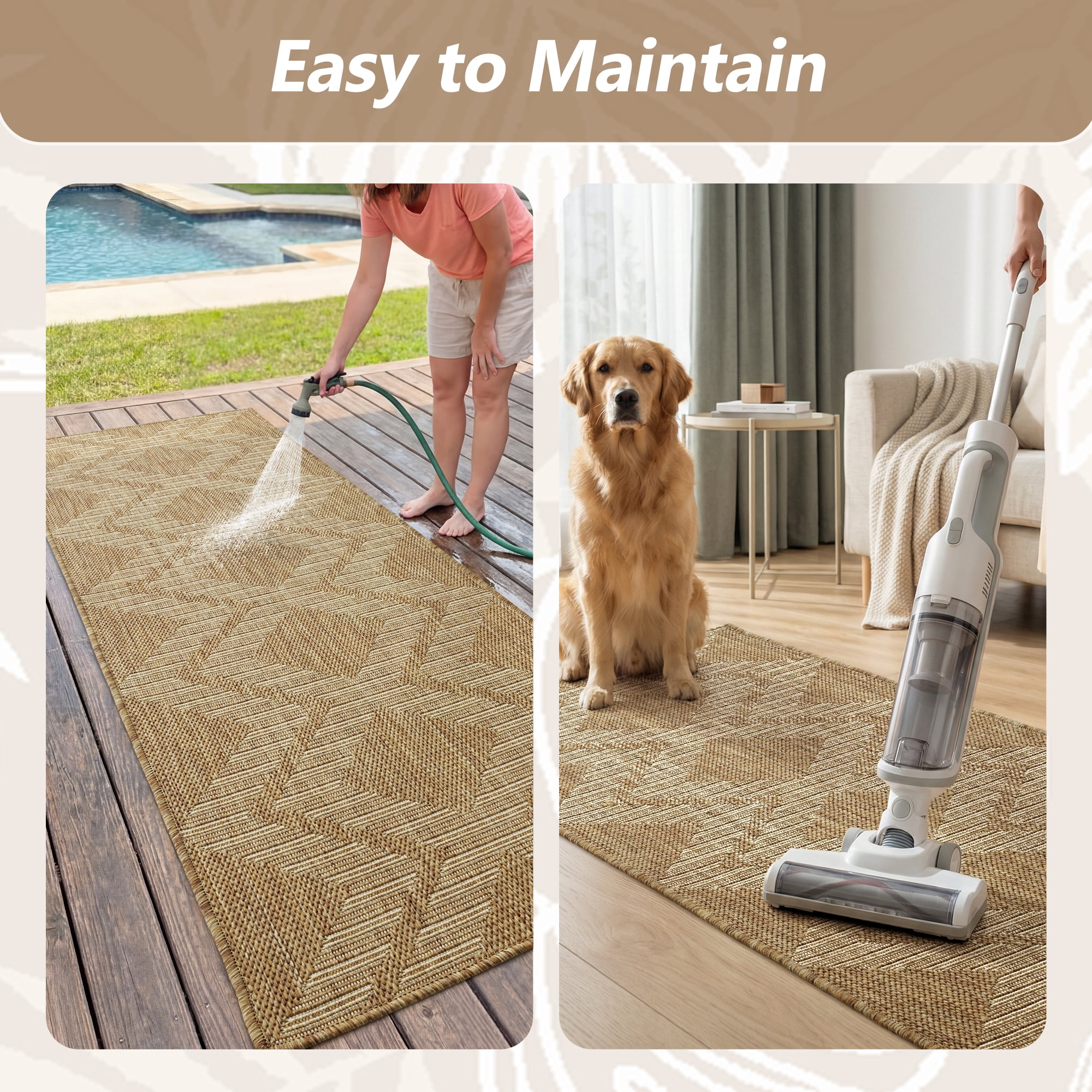 SIXHOME Outdoor Rugs 2'x8' Runner, Bohemian Geometry Patio Rug, Indoor Outdoor Polypropylene Weave Textured Carpet, Water-Resistant, Quick-Dry Rug for Porch, Balcony, RV, Garden, Neutral Brown
