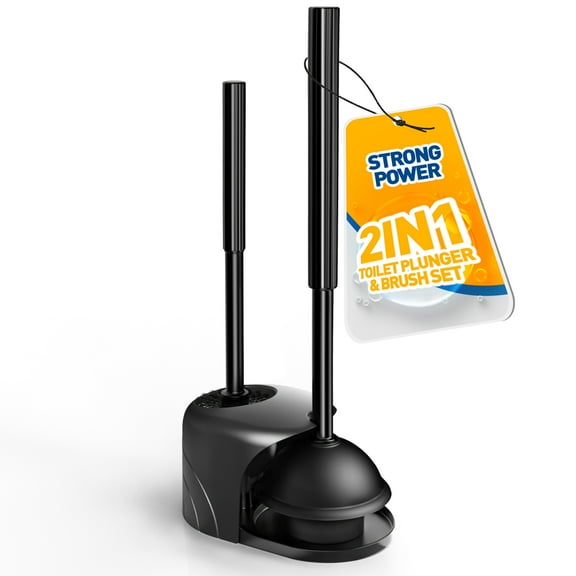 Propuri 2 in 1 Toilet Brush and Plunger Set, Extended Handle Plunger,Bathroom Cleaning Tools,Toilet Brush Plunger Combo,Black,1 Pack