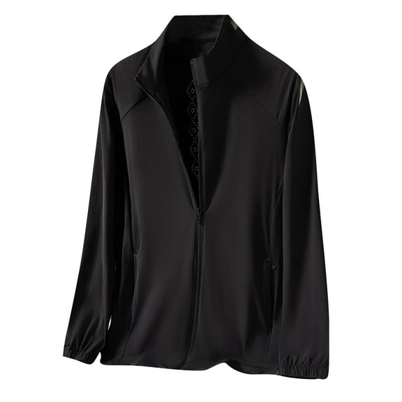 Stamzod Outdoor Workout Sun Shirts for Men Summer Solid Color Zip Up Camping Hiking Rash Guard Casual Loose Fishing Shirts for Men Long Sleeve UV Protection Shirts Black L