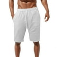 thumbnail image 2 of HCNTES Men's Linen Casual Classic Fit Elastic Waist Shorts with Drawstring for man(White,L), 2 of 9