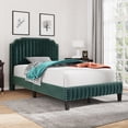thumbnail image 2 of SESSLIFE Full Platform Bed Frame, Modern Linen Upholstered Platform Bed with Headboard and Solid Wood Frame, Full Size Bed Frame with Nailhead Trim, Full Bed No Box Spring Needed, Green, 2 of 6